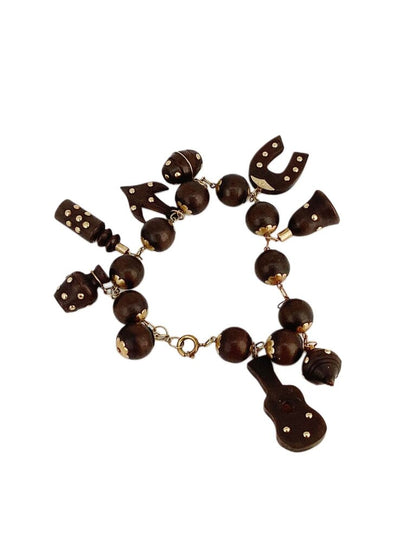 Vintage Brazilian14Kt Gold & Coconut Shell Bracelet