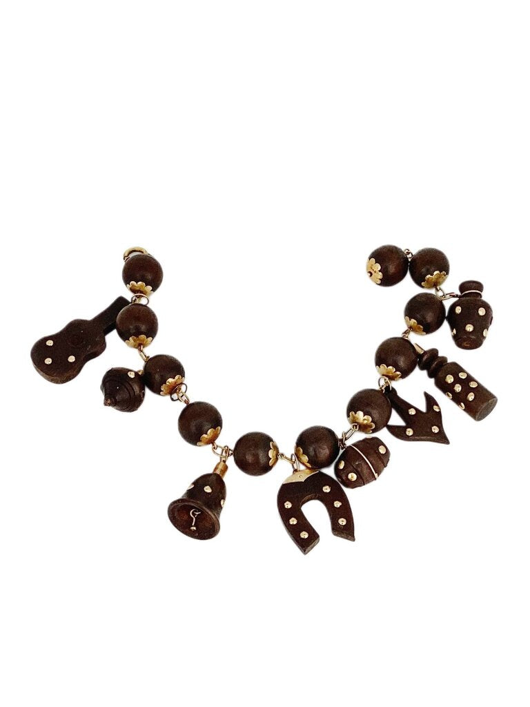 Vintage Brazilian14Kt Gold & Coconut Shell Bracelet