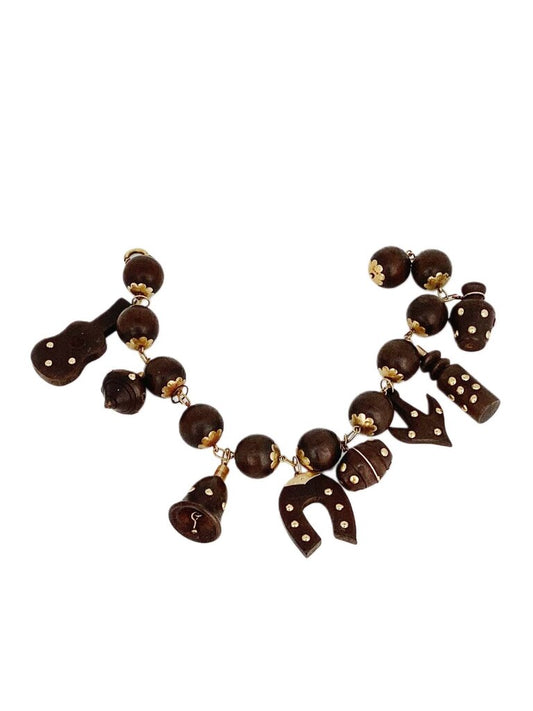 Vintage Brazilian14Kt Gold & Coconut Shell Bracelet