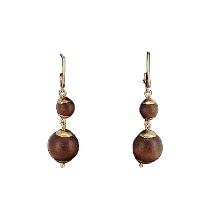 Vintage Brazilian14Kt Gold & Coconut Shell Earrings