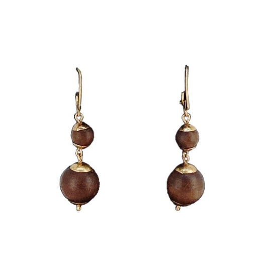 Vintage Brazilian14Kt Gold & Coconut Shell Earrings