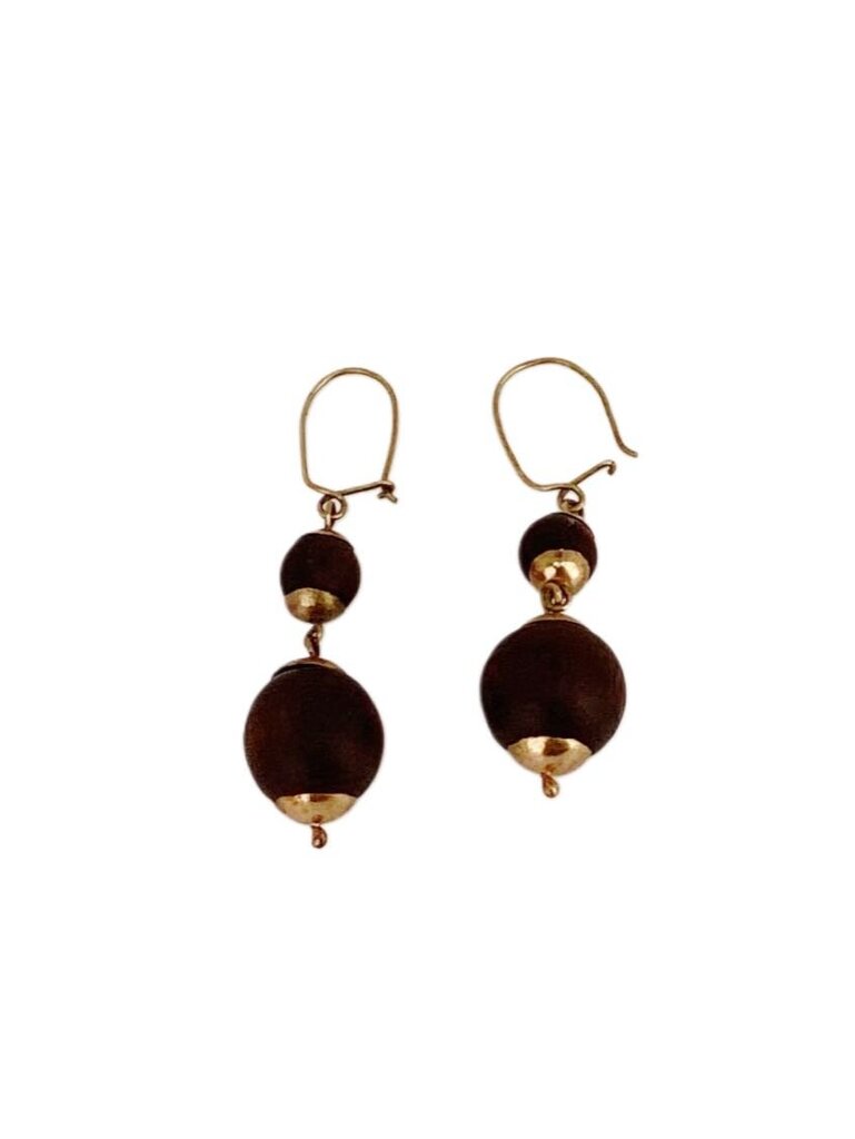 Vintage Brazilian14Kt Gold & Coconut Shell Earrings