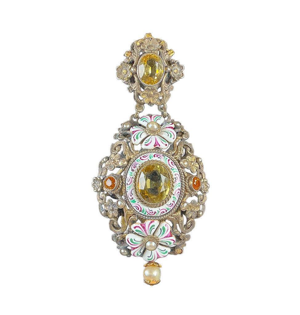 18Kt & Silver 19th c. Italian Enamel w Citrine Brooch - Opportunity Shop DC