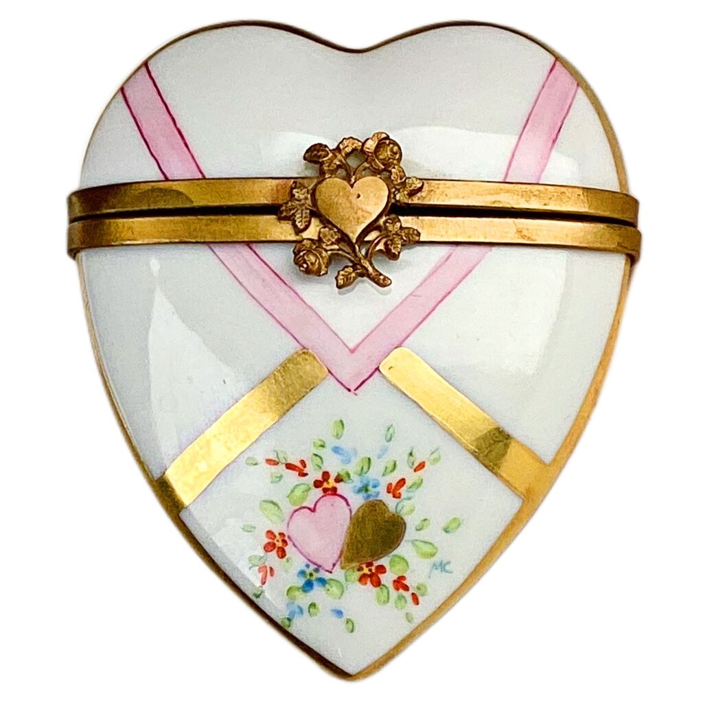 Limoges Heart Envelope Hand Painted Box