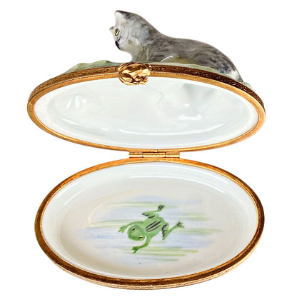 Limoges Cat & Frog Hand Painted Box