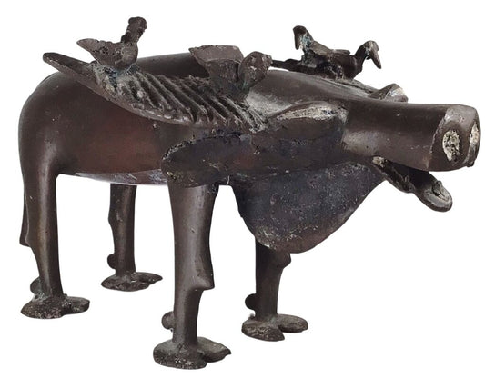 Bronze Water Buffalo w. Oxpecker Birds