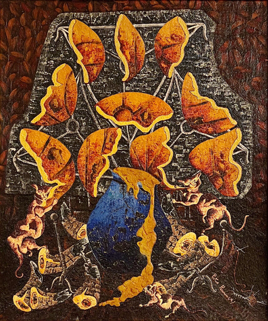 Pietro Pecorari. Orange Flowers in Blue Vase. Oil on Board.