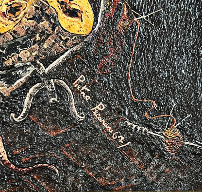 Pietro Pecorari. Orange Flowers in Blue Vase. Oil on Board.