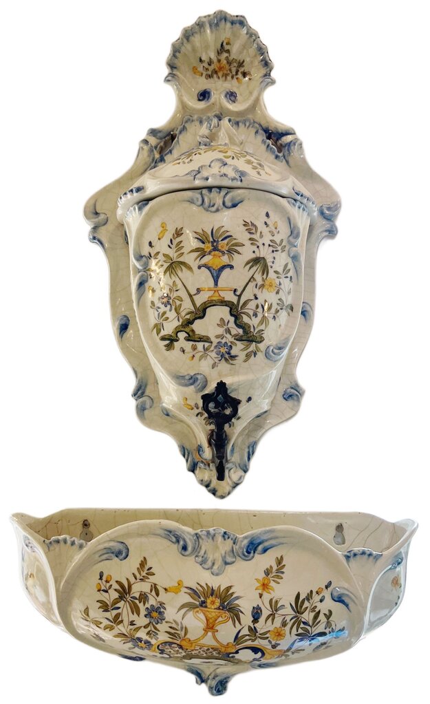 Antique French Faience Lavabo (Wall Fountain) & Basin - Opportunity Shop DC