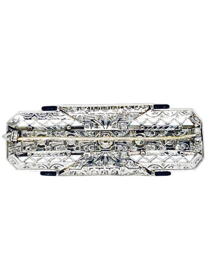 Art Deco Platinum Brooch w Diamonds & Onyx