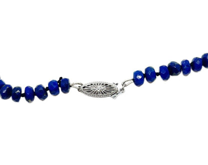 White Natural Opal & Diamond Pendant set in 14Kt Gold w Sapphire Blue Beaded Necklace