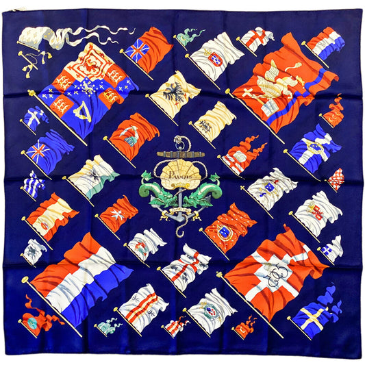 Hermes Navy Blue w Flags Silk Scarf - Opportunity Shop DC