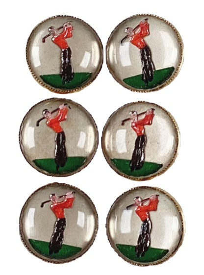 Antique British Intaglio Golfer Buttons (S/6) Small