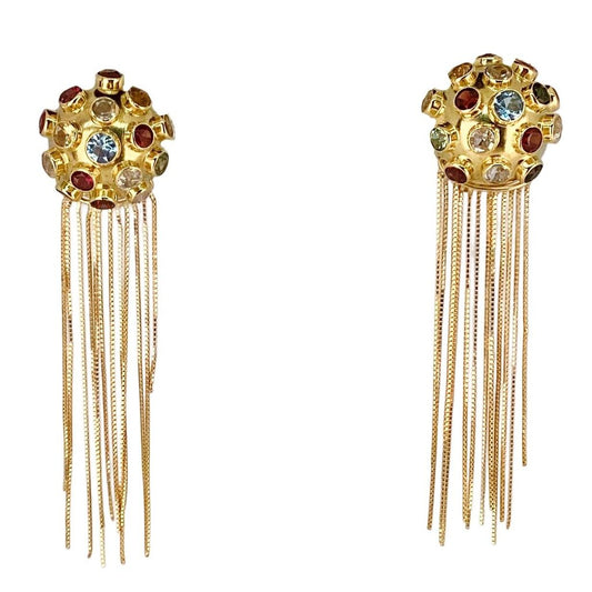 18Kt Gold 1958 Sputnik Earrings w Brazilian Stones
