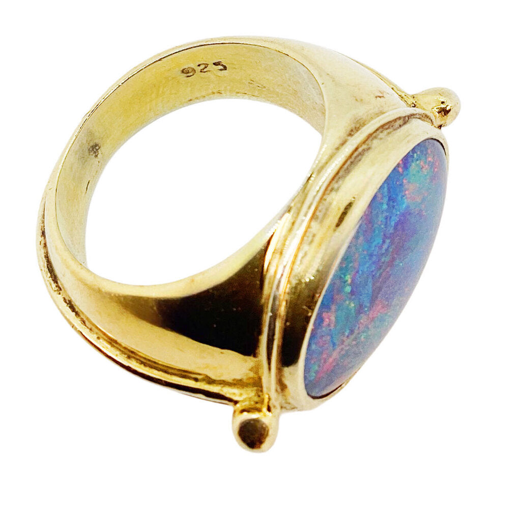 Vermeil Gold-Plated Silver & Opal Cabochon Ring