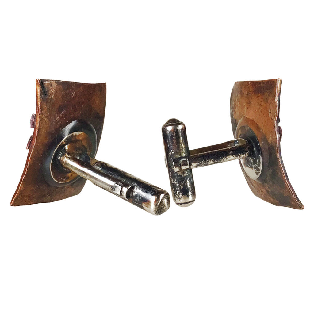 Copper Modernist Stripe Cufflinks and Enamel Inlay