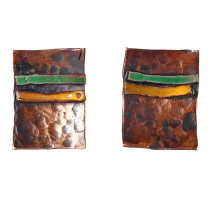 Copper Modernist Stripe Cufflinks and Enamel Inlay