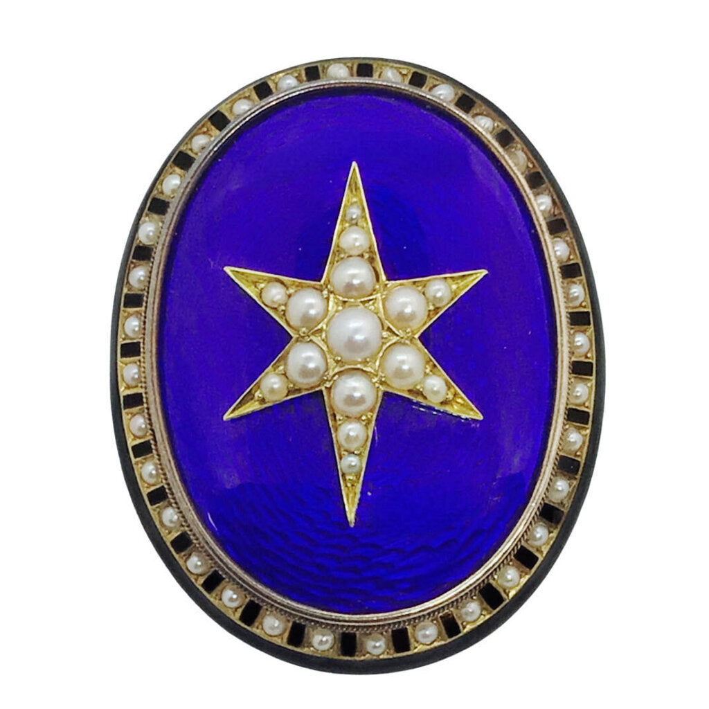 Oval Gold and Pearl Enamel Pin