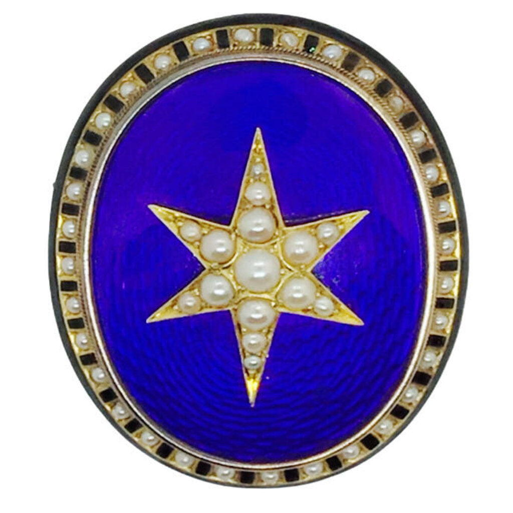 Oval Gold and Pearl Enamel Pin