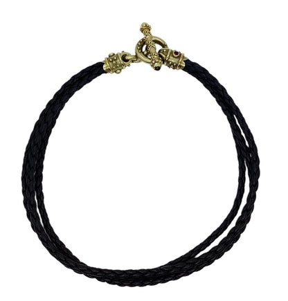 Braided Leather Necklace with 14K Toggle and Cabochon Gems