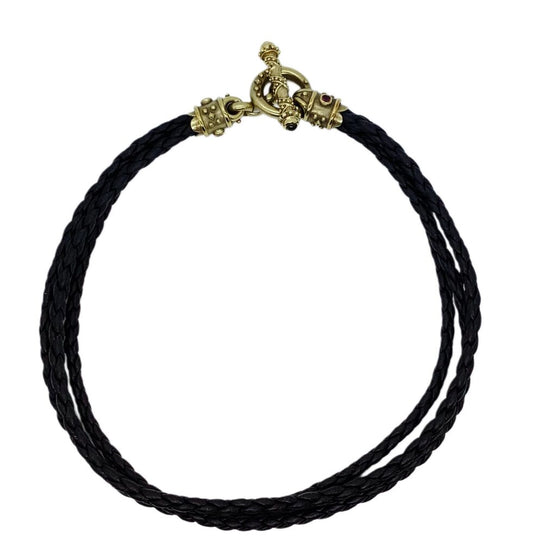 Braided Leather Necklace with 14K Toggle and Cabochon Gems