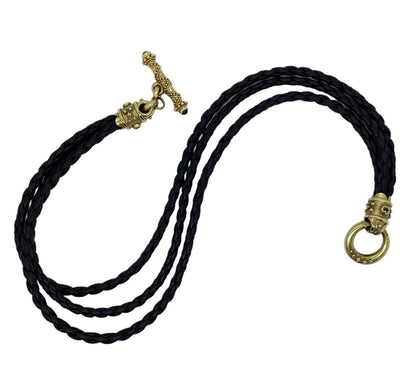Braided Leather Necklace with 14K Toggle and Cabochon Gems