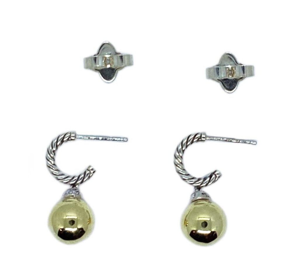 David Yurman Sterling, Diamond, and 14K Ball Drop Earrings