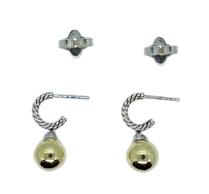 David Yurman Sterling, Diamond, and 14K Ball Drop Earrings