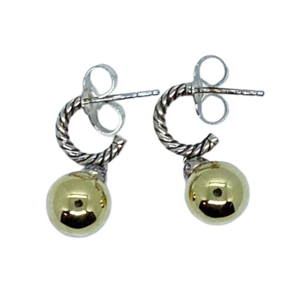 David Yurman Sterling, Diamond, and 14K Ball Drop Earrings