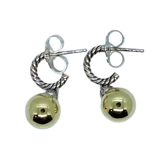 David Yurman Sterling, Diamond, and 14K Ball Drop Earrings