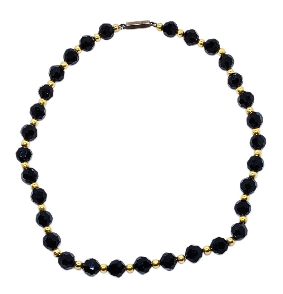 Black Onyx and 14K Gold Bead Necklace
