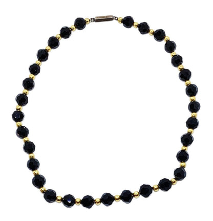 Black Onyx and 14K Gold Bead Necklace
