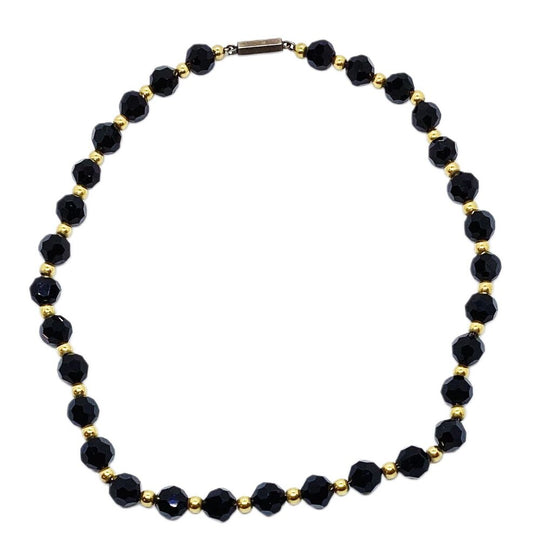 Black Onyx and 14K Gold Bead Necklace