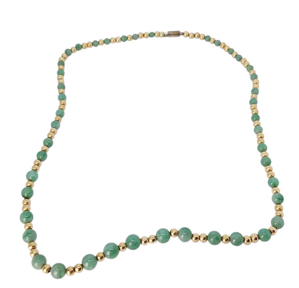 Jade and 14K Gold Bead Necklace