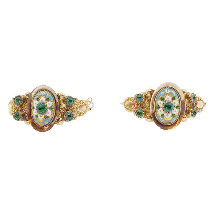 Victorian Enamel and Gold Hoop Earrings