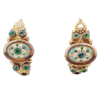 Victorian Enamel and Gold Hoop Earrings