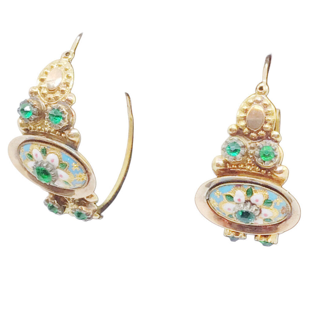 Victorian Enamel and Gold Hoop Earrings