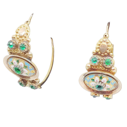 Victorian Enamel and Gold Hoop Earrings