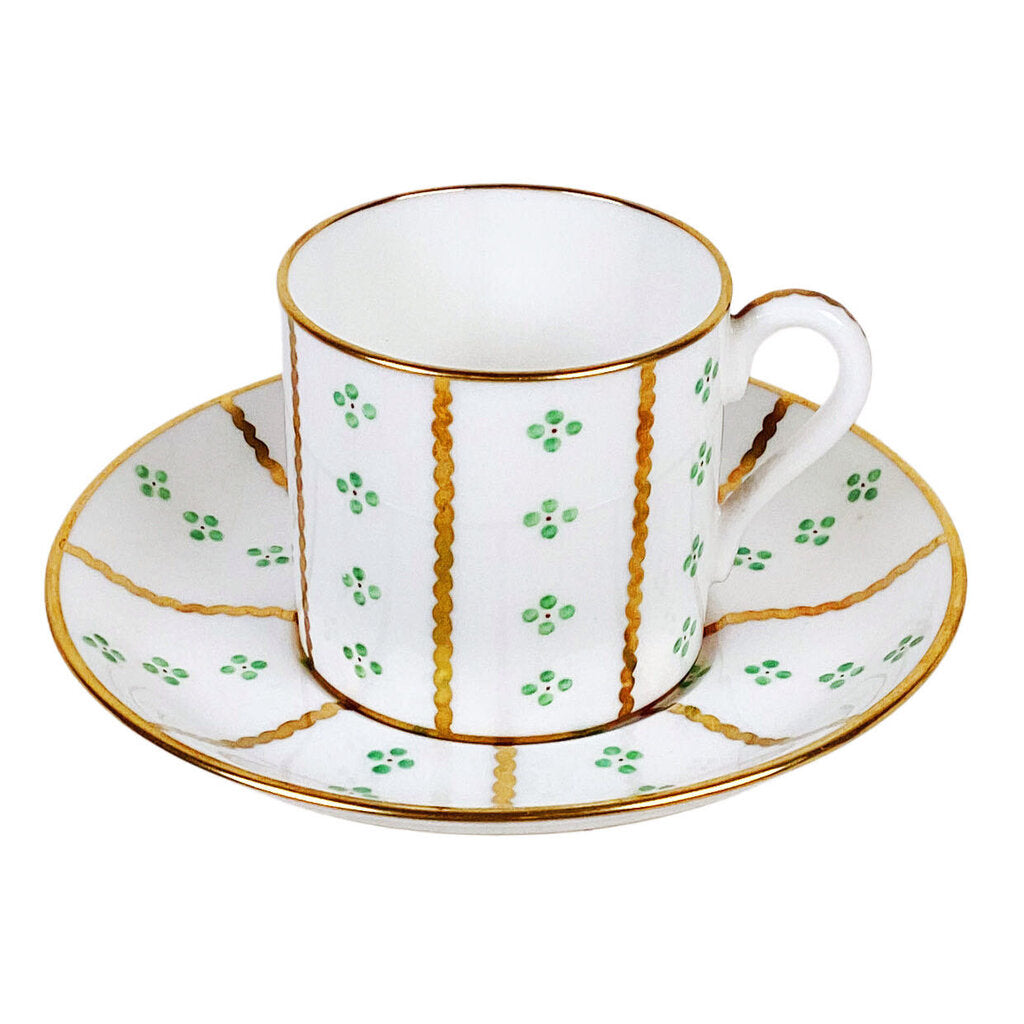 SET 6 Tiffany Green & Gold Porcelain Coffee/Tea/Espresso Cups & Saucers