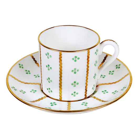 SET 6 Tiffany Green & Gold Porcelain Coffee/Tea/Espresso Cups & Saucers