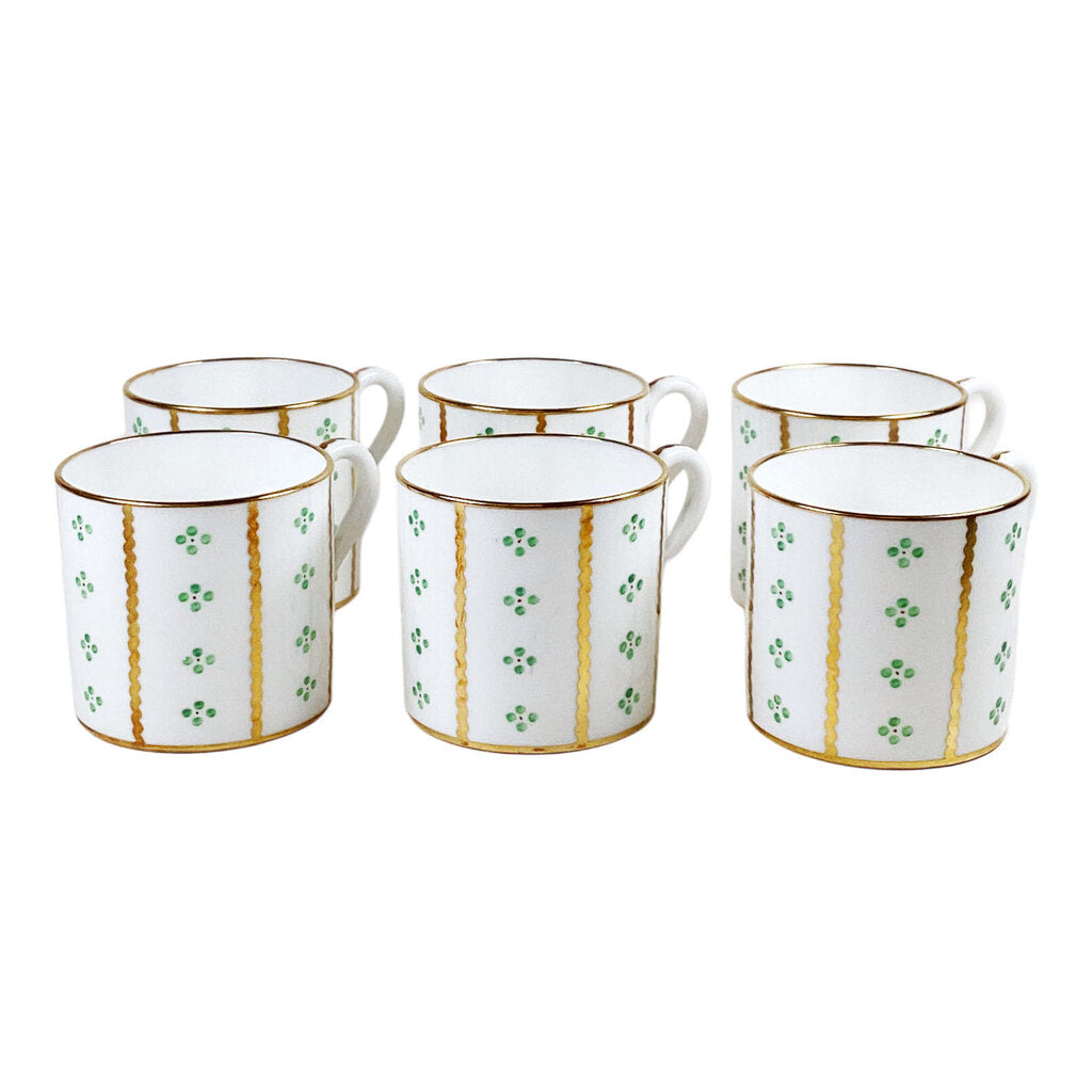 SET 6 Tiffany Green & Gold Porcelain Coffee/Tea/Espresso Cups & Saucers