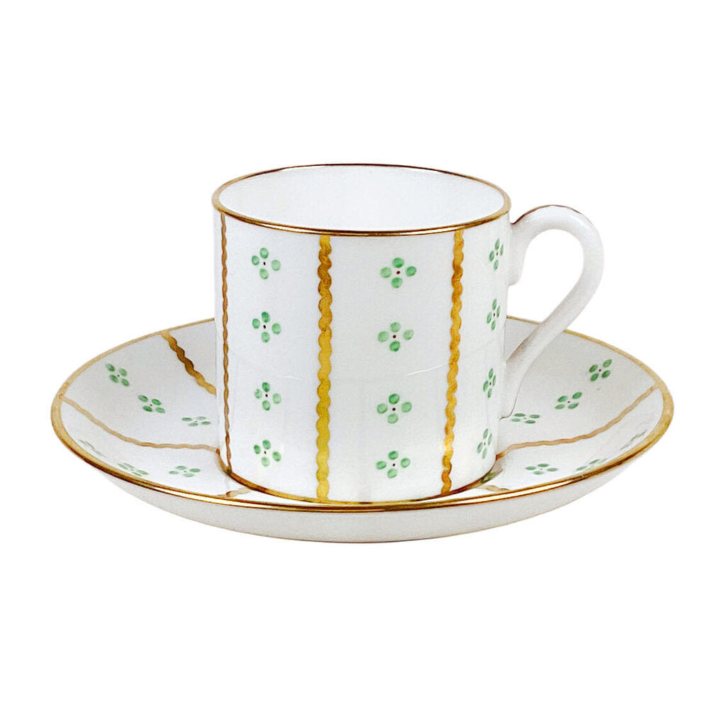 SET 6 Tiffany Green & Gold Porcelain Coffee/Tea/Espresso Cups & Saucers
