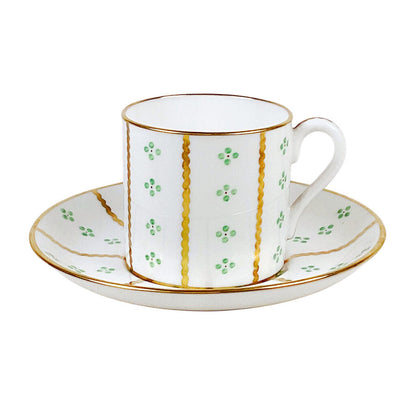 SET 6 Tiffany Green & Gold Porcelain Coffee/Tea/Espresso Cups & Saucers