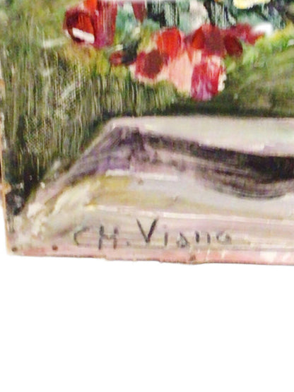 Charles Viane. "Vielles Fleurs". Oil on Board.