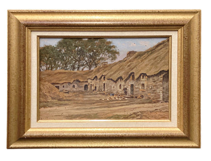 L. Musson. French Barns with Thatched Roofs. Oil on Panel.