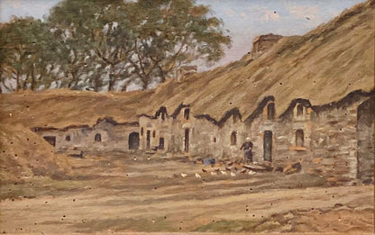 L. Musson. French Barns with Thatched Roofs. Oil on Panel.