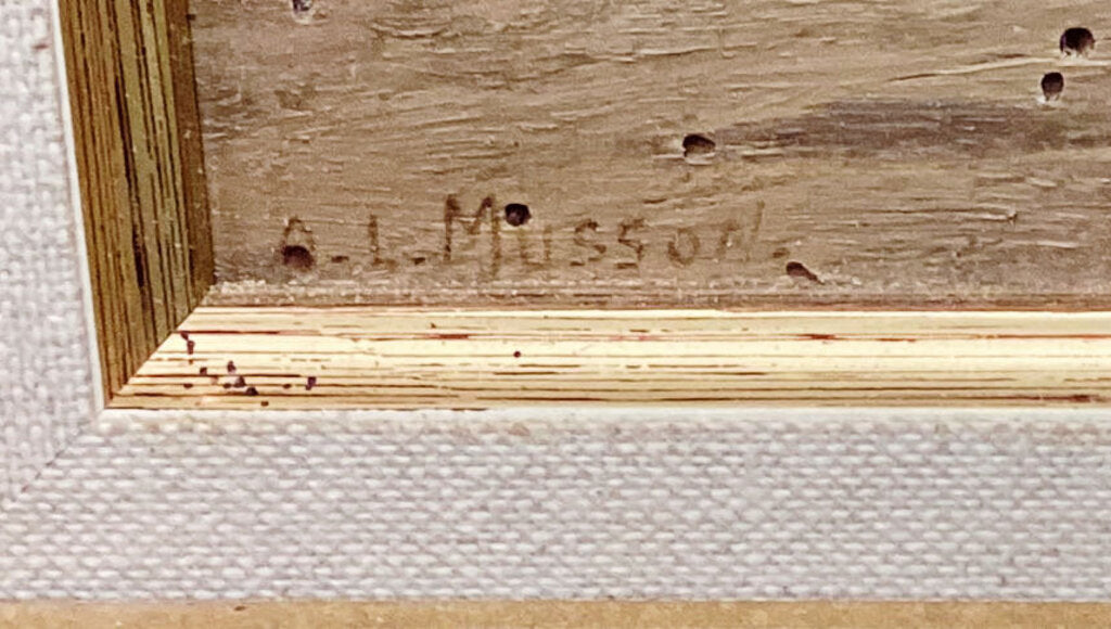 L. Musson. French Barns with Thatched Roofs. Oil on Panel.