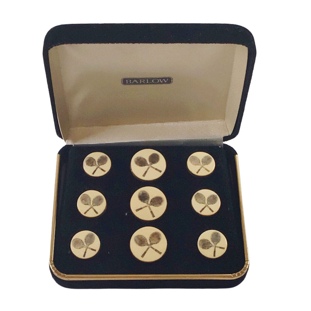 Vintage Barlow Scrimshaw-Style Tennis Racquet Buttons