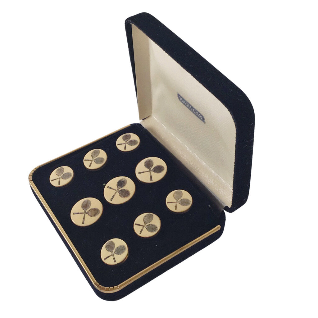 Vintage Barlow Scrimshaw-Style Tennis Racquet Buttons