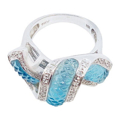 White Gold (14K) Diamond & Glass Ribbon Ring (S6)